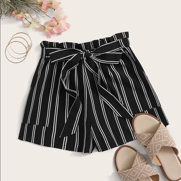 SHEIN Pants - Shein black and white striped paperbag shorts